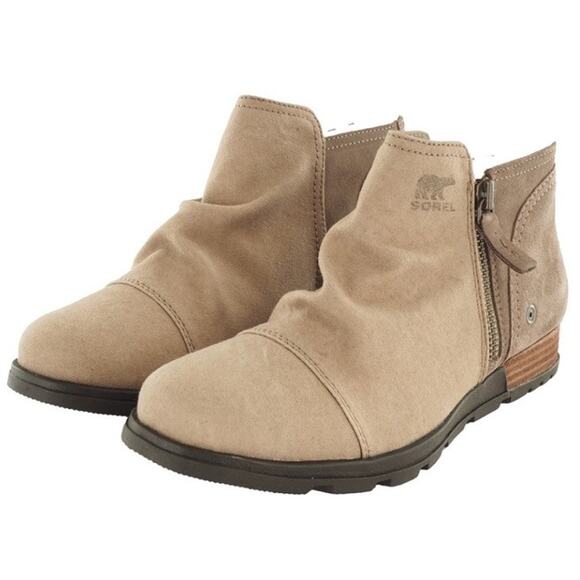 Sorel Major Low Size 6 Tan Canvas Suede Ankle Side Zip Ankle Boots Outdoors New - Picture 2 of 9